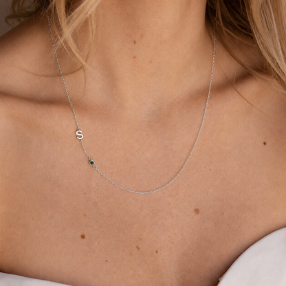 Sideways Initial Birthstone Necklace