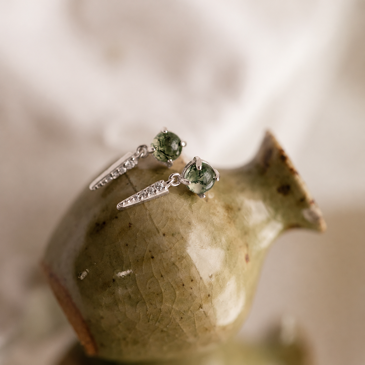 Agate Diamond Drop Earrings