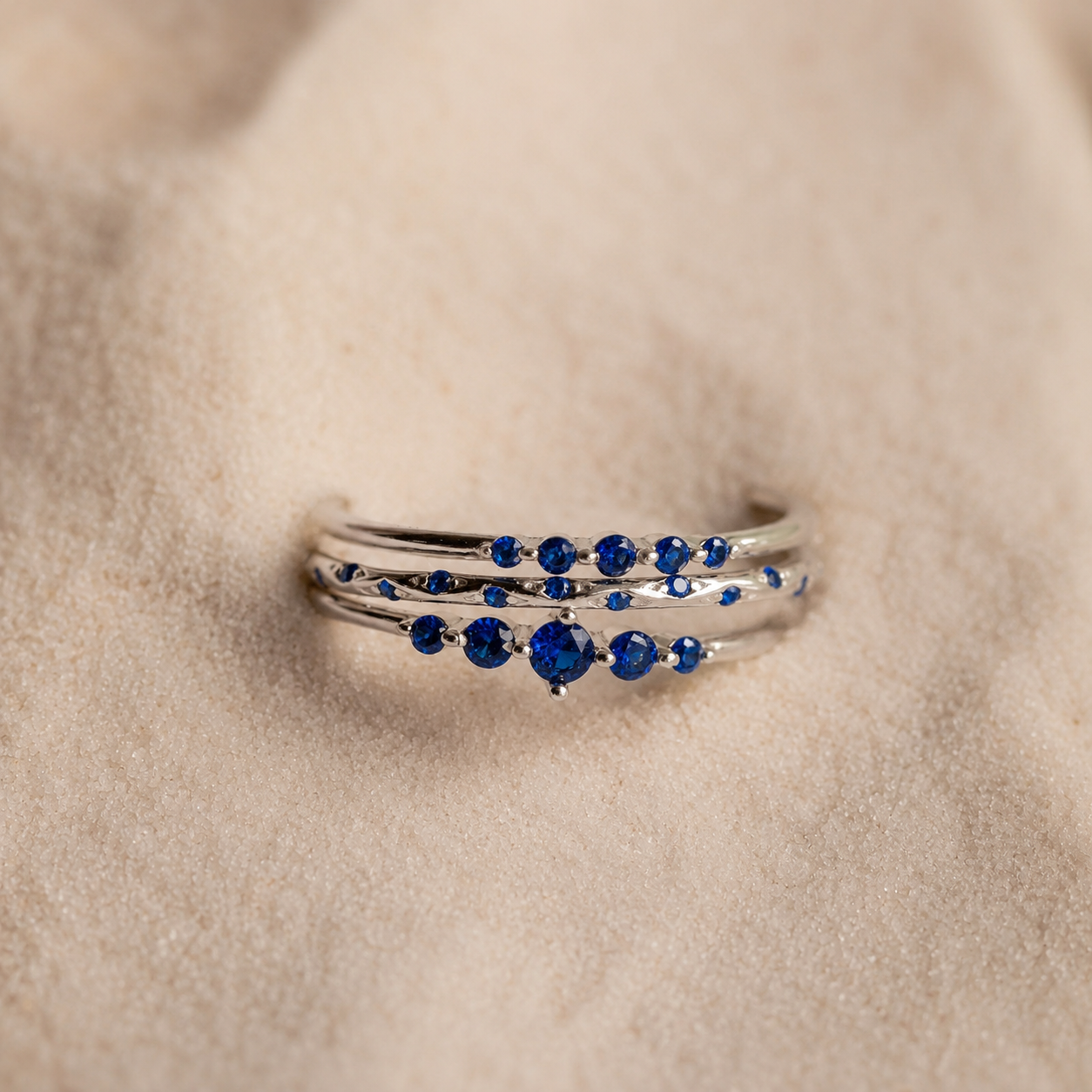 Sapphire Stacking Ring Set: Ocean-Inspired Elegance