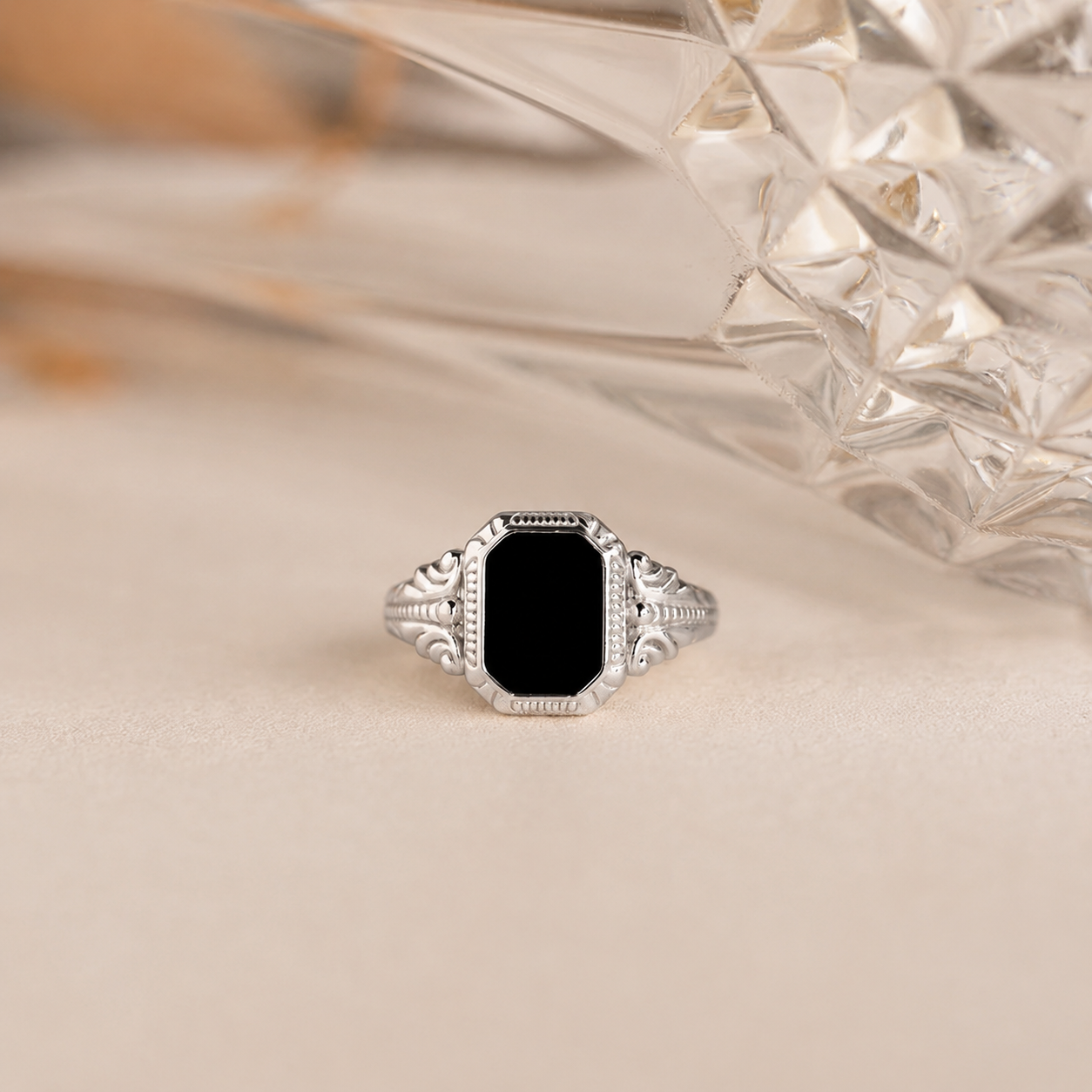 Vintage-Inspired Black Enamel Signet Ring