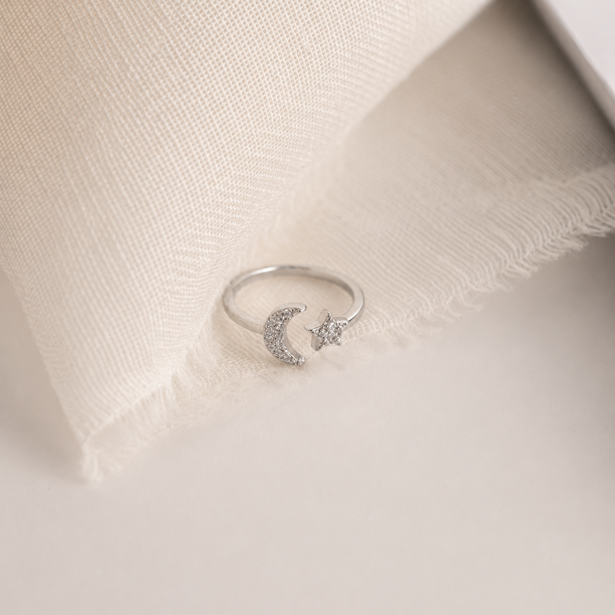 Pave Star and Moon Ring: Sterling Silver with 18K Gold Finish and Celestial Design