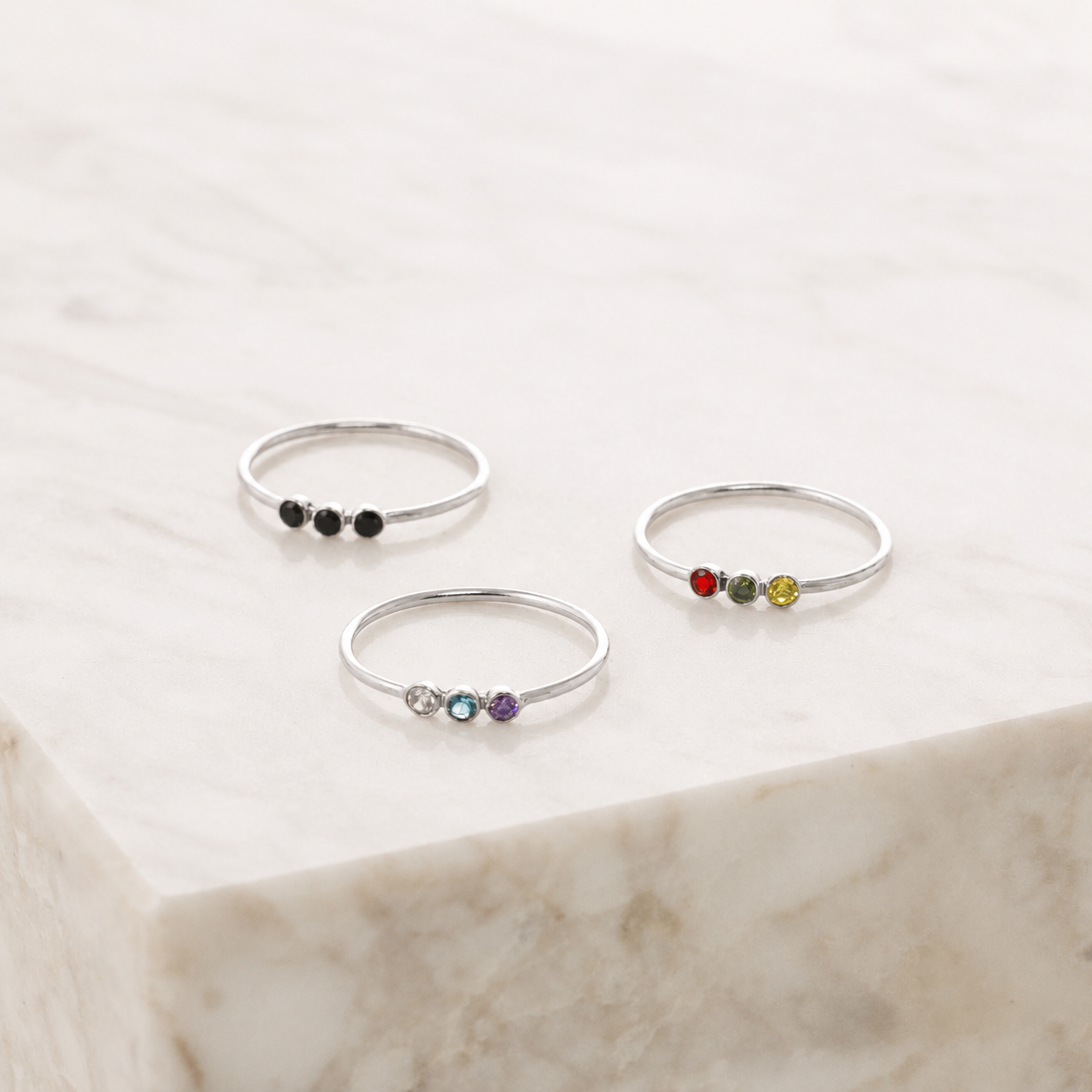 The Tiny Triple Stone Birthstone Ring