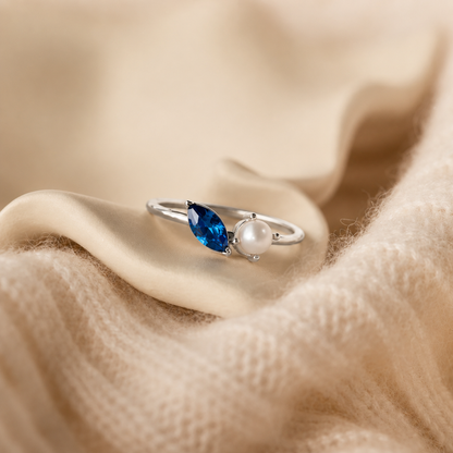 Marquise Birthstone & Pearl Stackable Ring