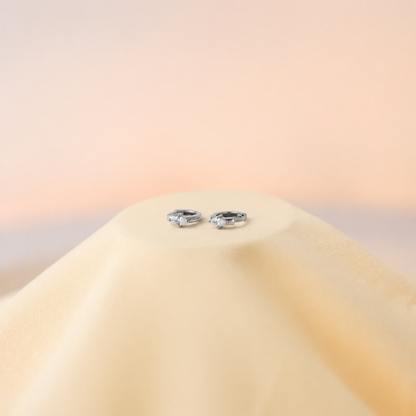 Silver earrings on a blurred background