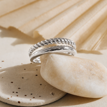 Dynamic Duo: Bold Fusion of Solid and Twisted Bands in the Minimalist Duo Ring