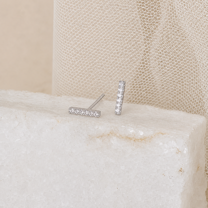 Pave Bar Stud in white gold