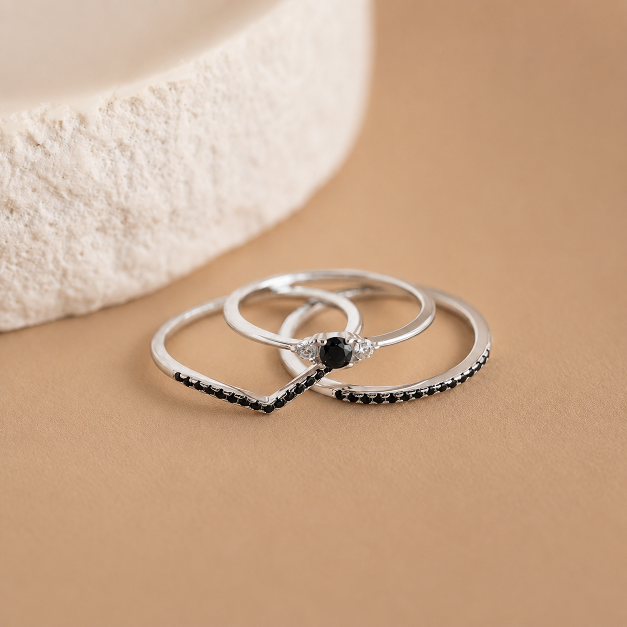 Set of 3 Black Diamond Rings Collection