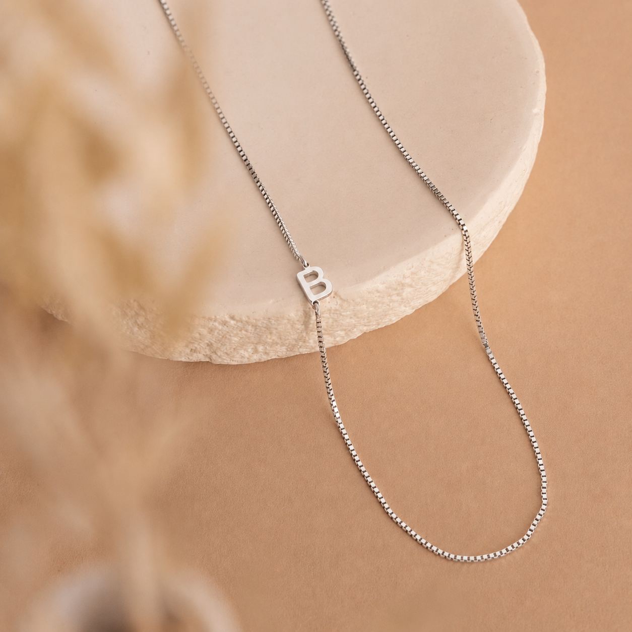Sideways Initial Necklace In Box Chain