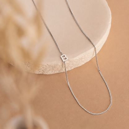 Sideways Initial Necklace In Box Chain