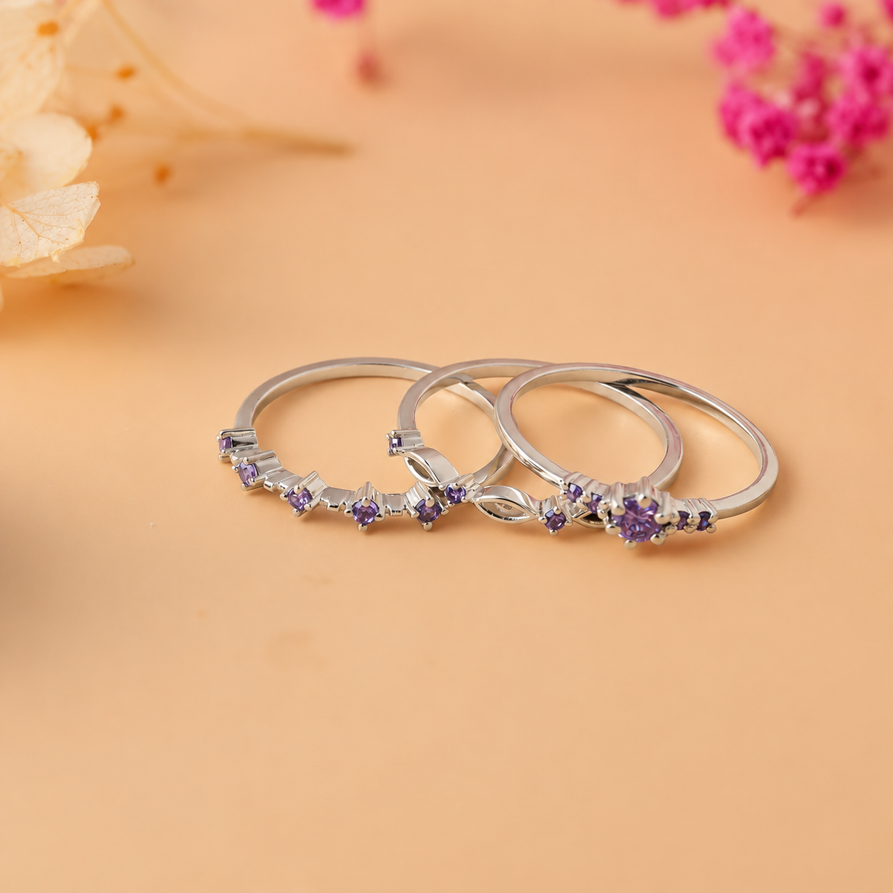 Amethyst Stacking Ring Set