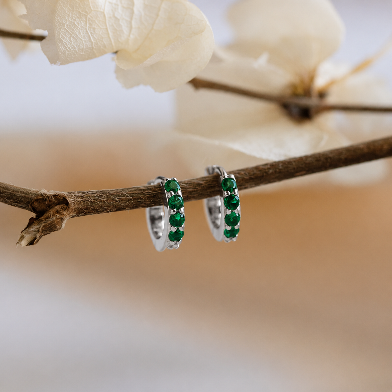 Emerald Huggie Hoops
