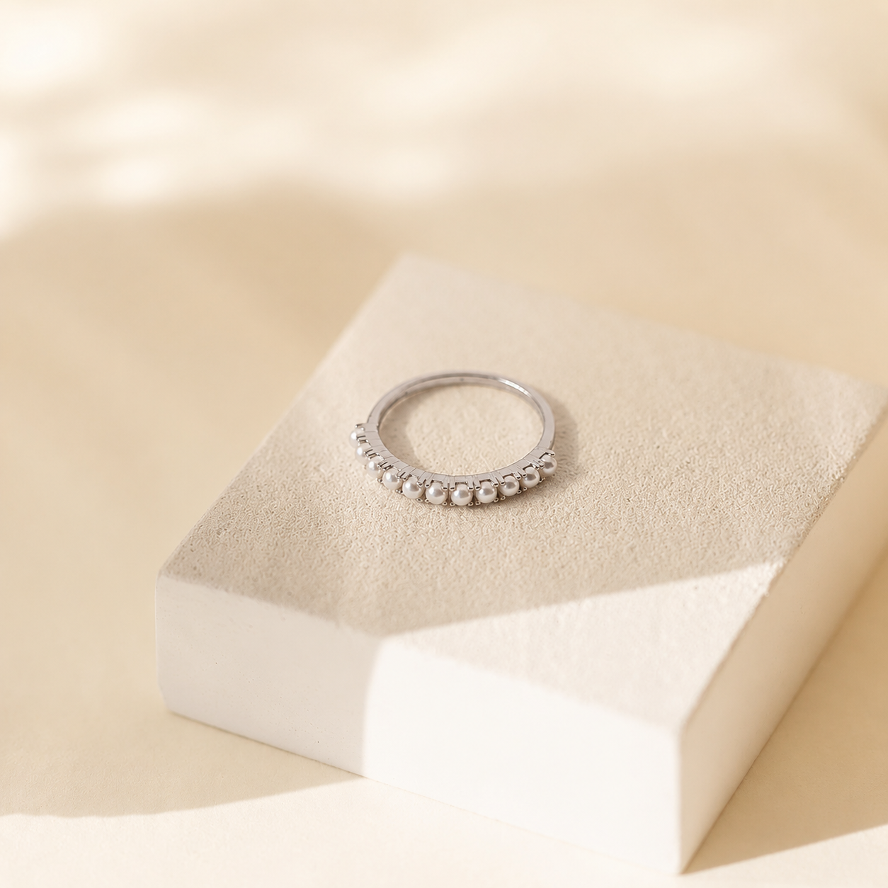 Crescent Pearl Stacking Ring