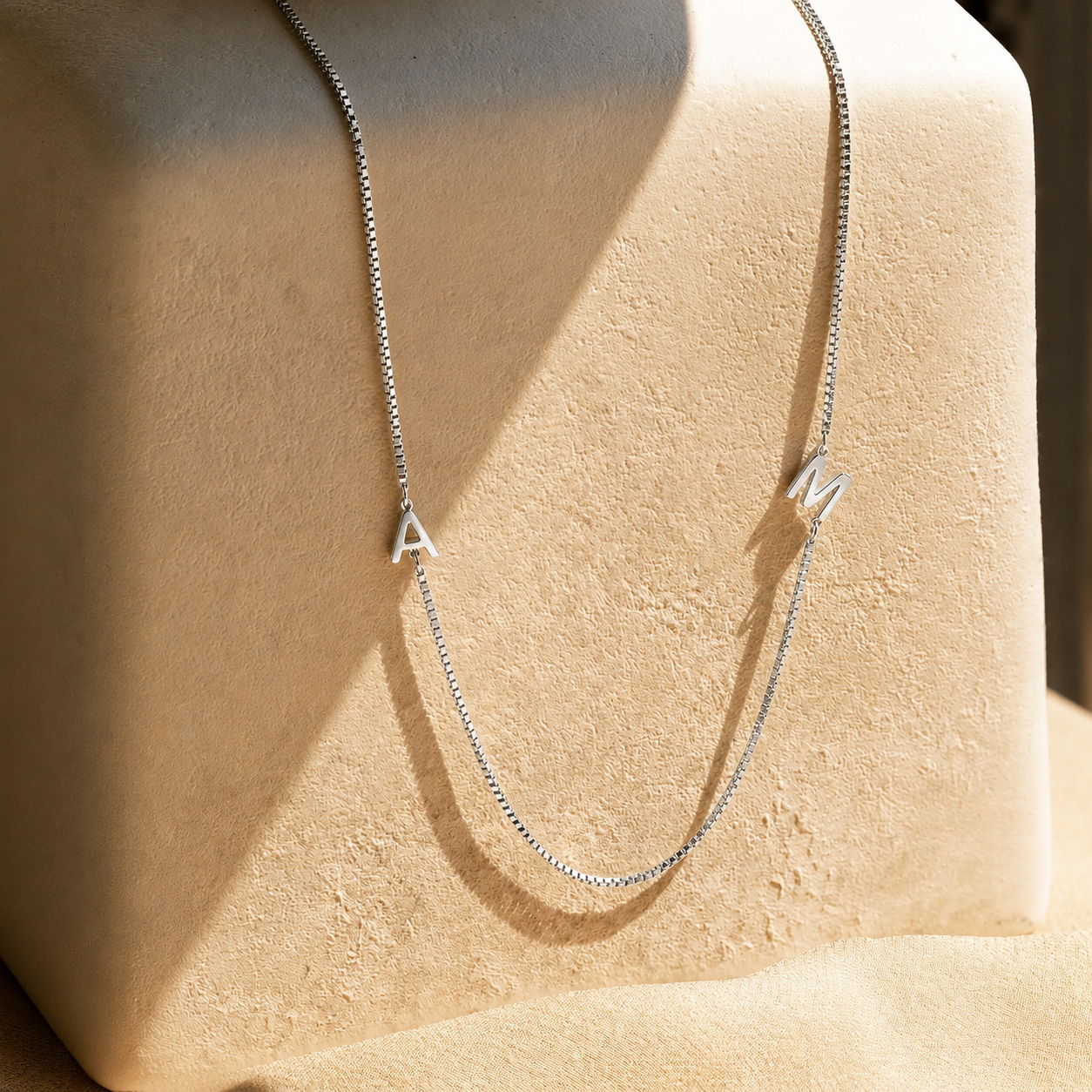 Duo Initial Necklace in Box Chain