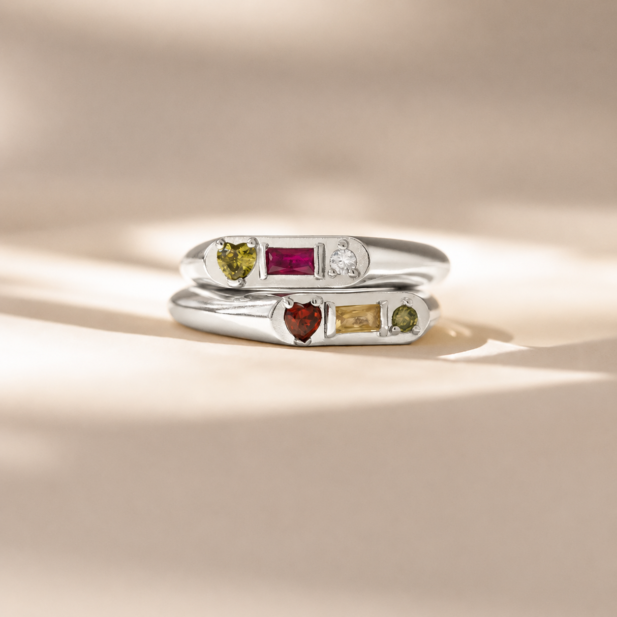 Tri-Gemstone Birthstone Signet Ring