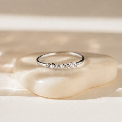 Gold Pearl Diamond Stacking Ring
